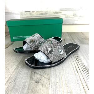 Lauren Lorraine Womens 8.5 Bianca Black Silver Jeweled Jelly Slide Sandals NEW